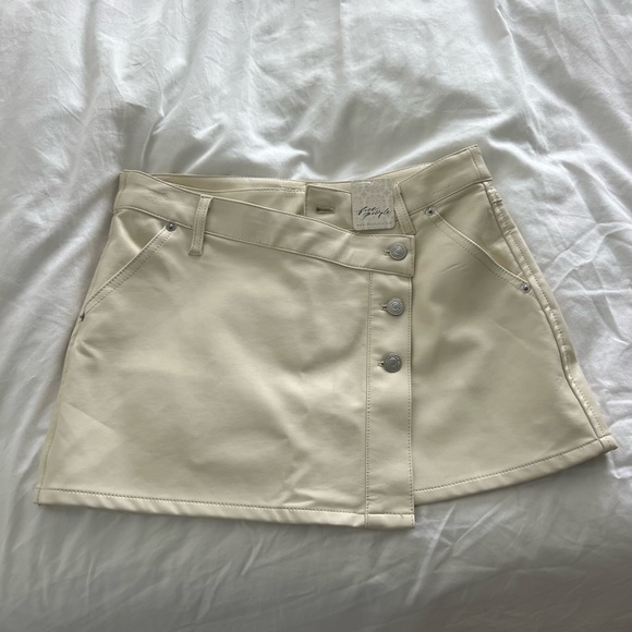 Free People Cream Leather Button-Front Mini Skirt - Picture 1 of 3
